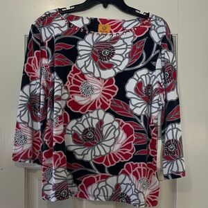 Ruby Rd. Red and White Floral Long Sleeve Top